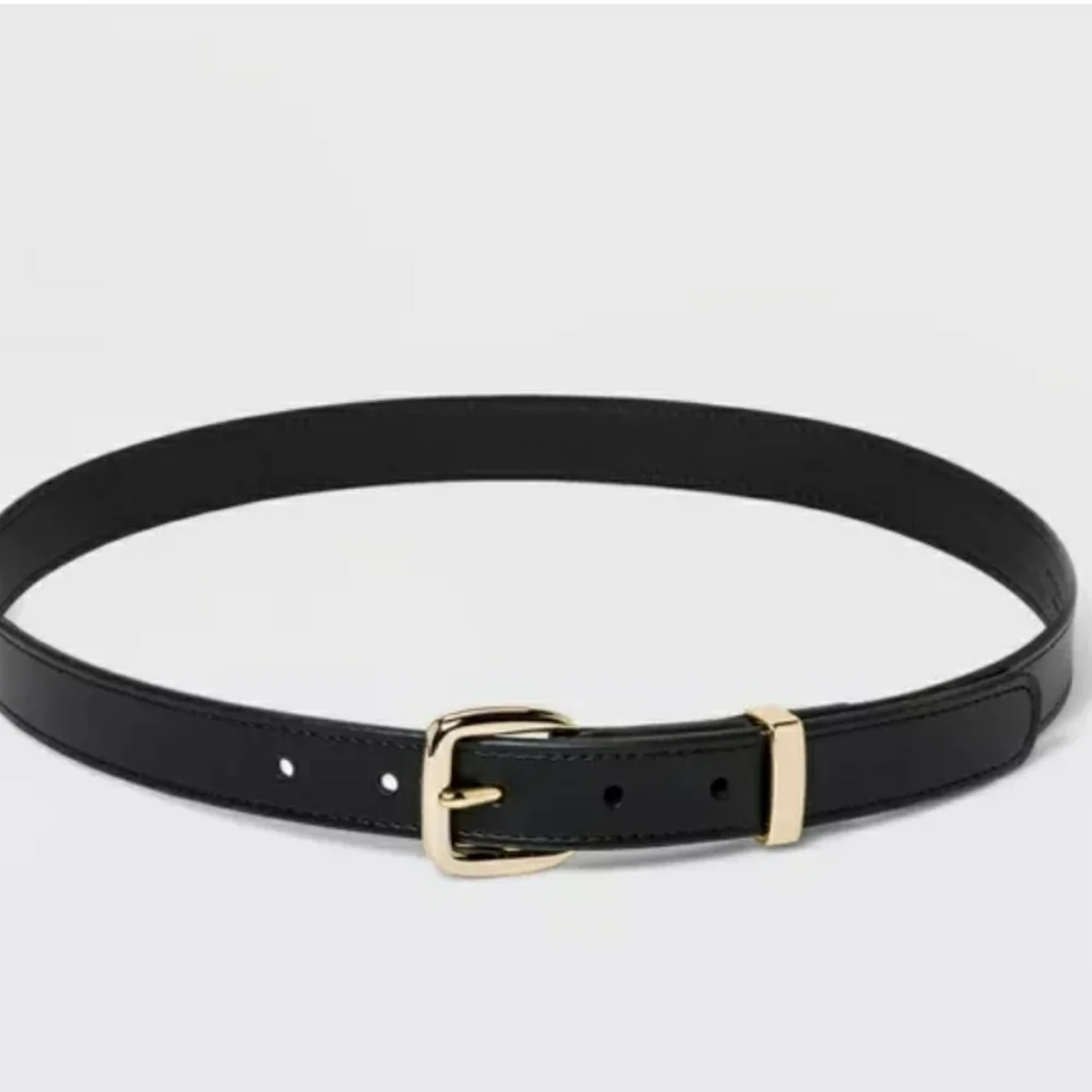 Ava & Viv Black Leather Slim Belt with Gold Buckle